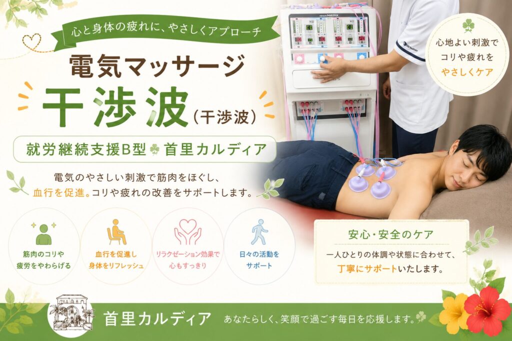 【那覇市首里】干渉波（電気治療）の効果とは？肩こり・腰痛・筋肉疲労におすすめの施術を解説