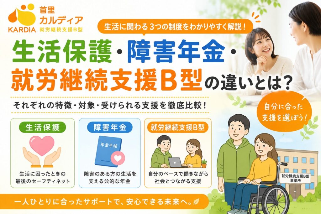 【生活保護・障害年金・就労継続支援B型の違い】制度の特徴や利用方法をわかりやすく解説